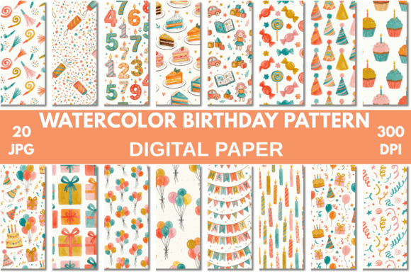Watercolor Birthday Seamless Pattern