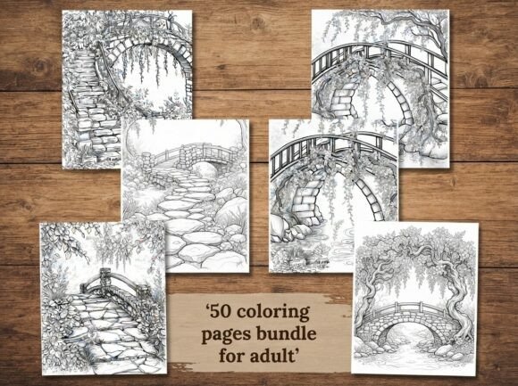 50 Enchanted Garden Bridge Coloring Page