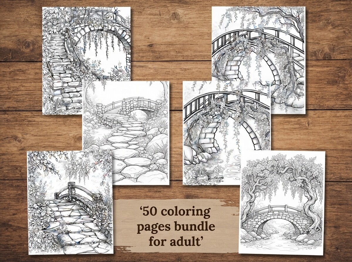 50 Enchanted Garden Bridge Coloring Page