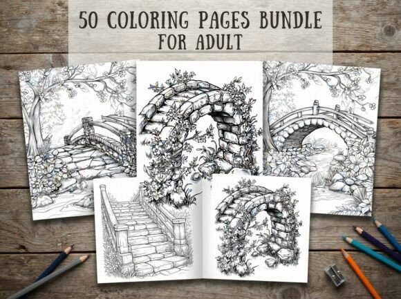 50 Enchanted Garden Bridge Coloring Page