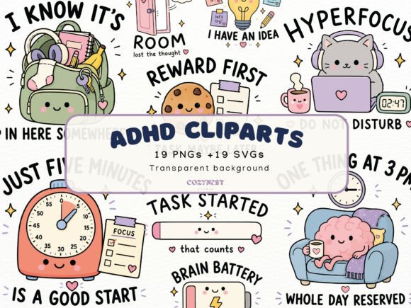 ADHD Cliparts, Mental Health Stickers