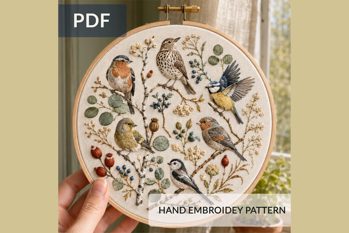Bird Embroidery 2 Pattern PDF, Woodland