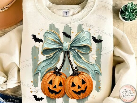 Brushstroke Halloween Pumpkin Bow PNG