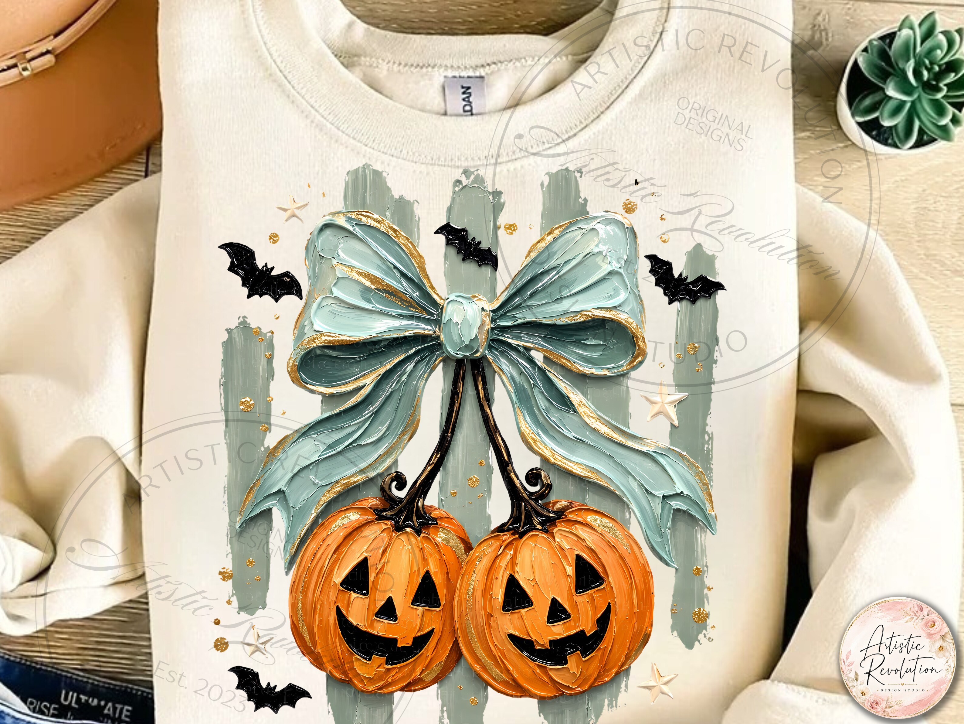 Brushstroke Halloween Pumpkin Bow PNG