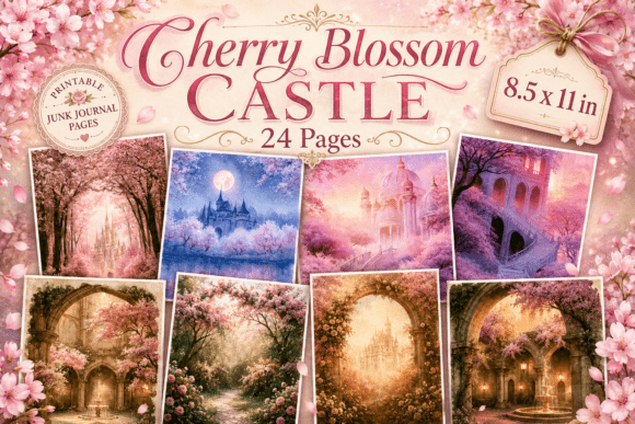 Cherry Blossom Castle Digital Backdrop