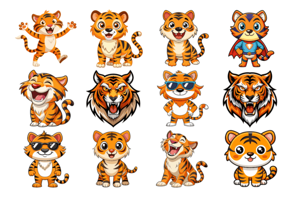 Cute Cartoon Tiger Vector Illustration B