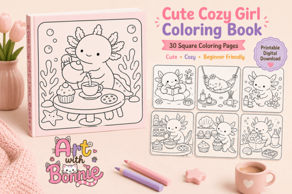 Cute Cozy Axolotl Coloring Pages Bundle