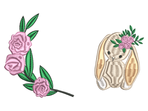 Cute Floral Bunny Embroidery