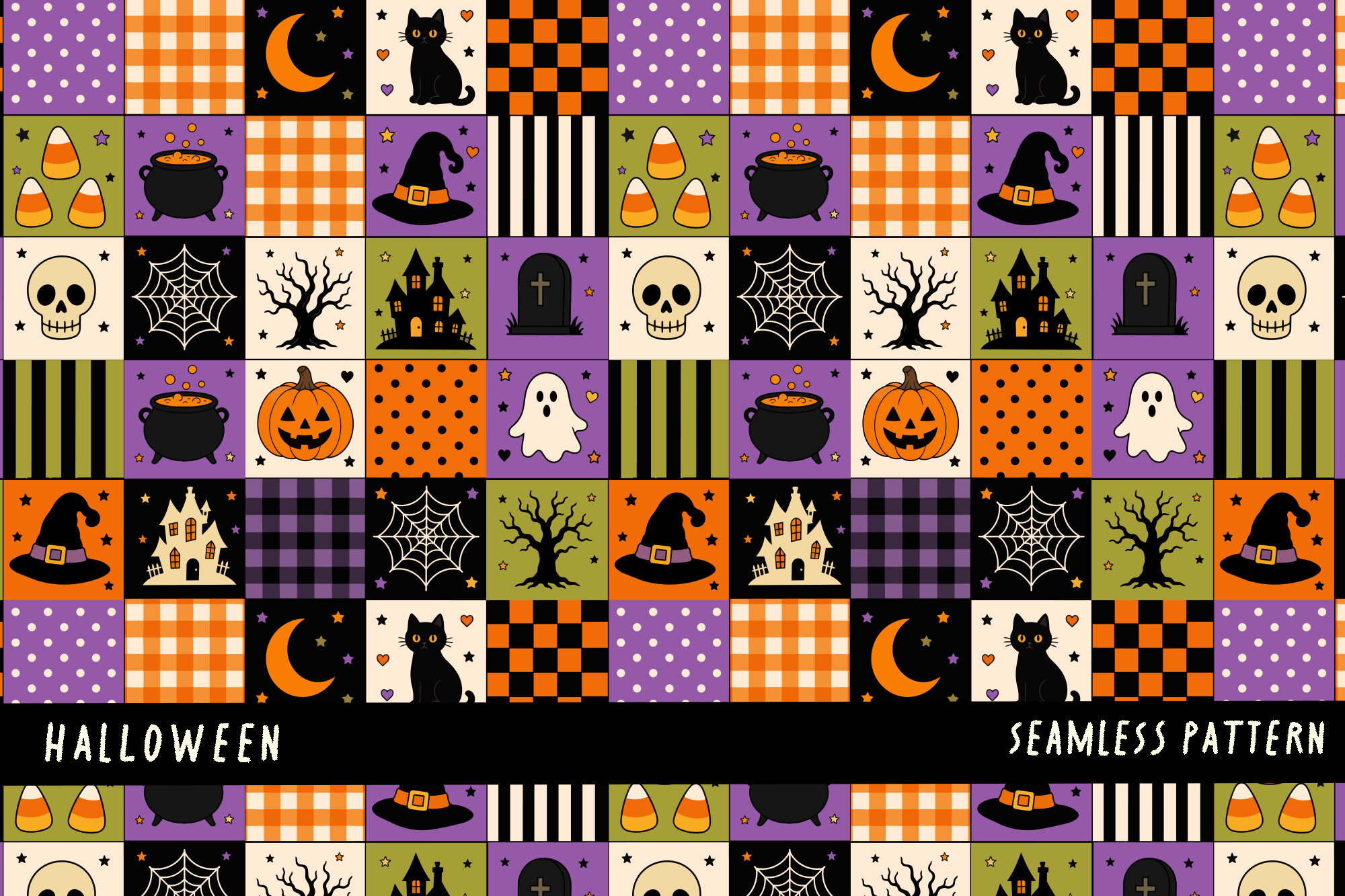 Cute Halloween Spooky Patchwork Pattern