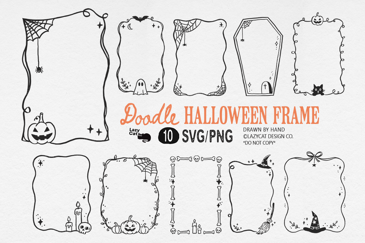 Doodle Halloween Frame SVG PNG Bundle