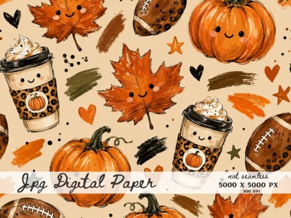 Fall Football Coffee Pumpkin Digital Pap