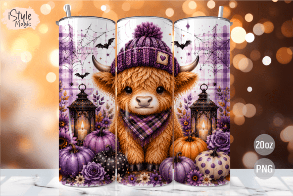 Fall Highland Cow Tumbler Wrap PNG