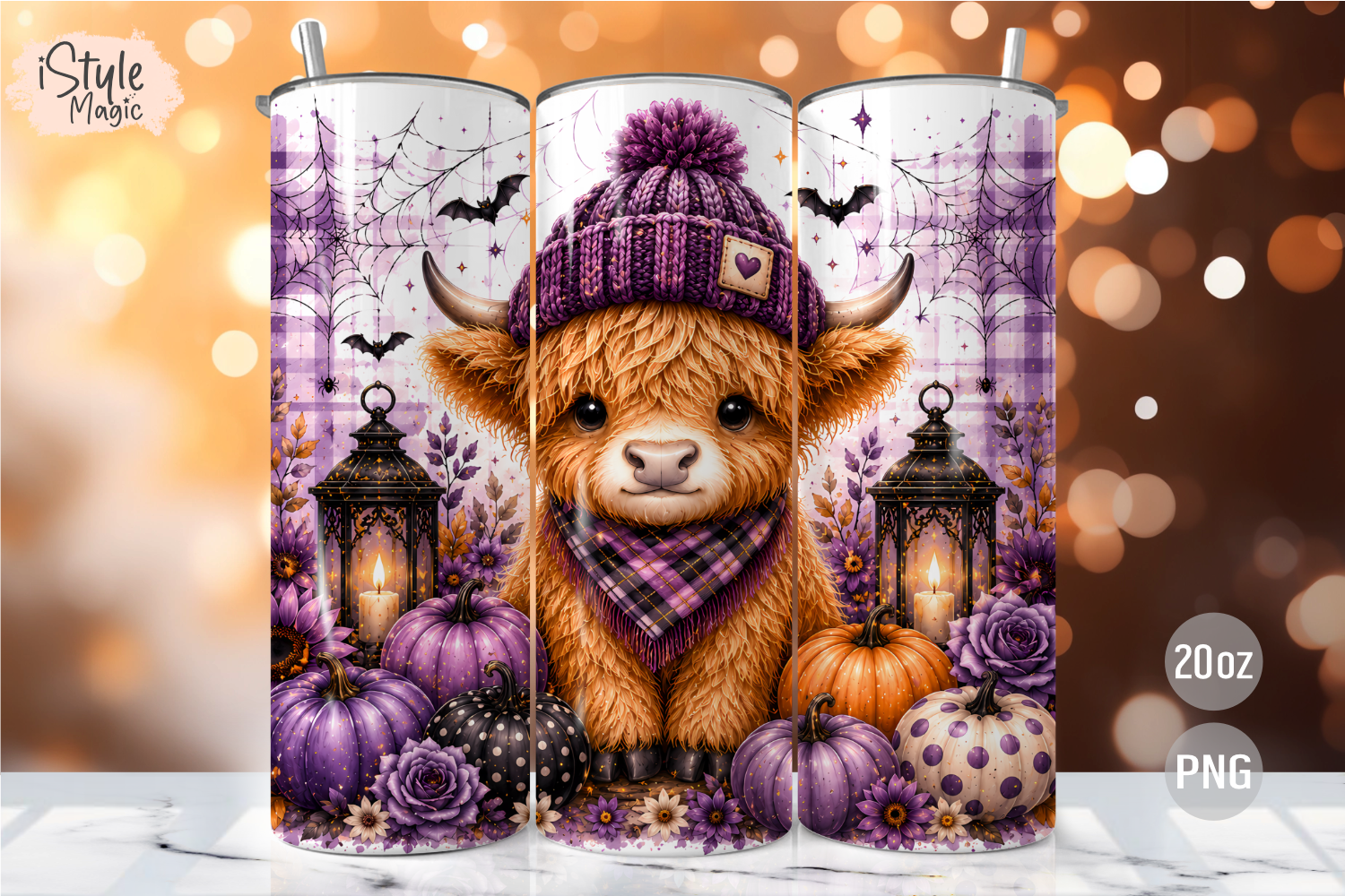 Fall Highland Cow Tumbler Wrap PNG