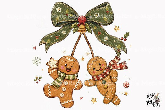 Gingerbread Cherry Bow Christmas PNG