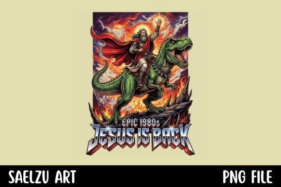 Jesus is Back Epic 1980s Dinosaur Design