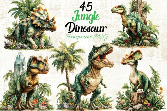 Jungle Dinosaur Clipart Bundle