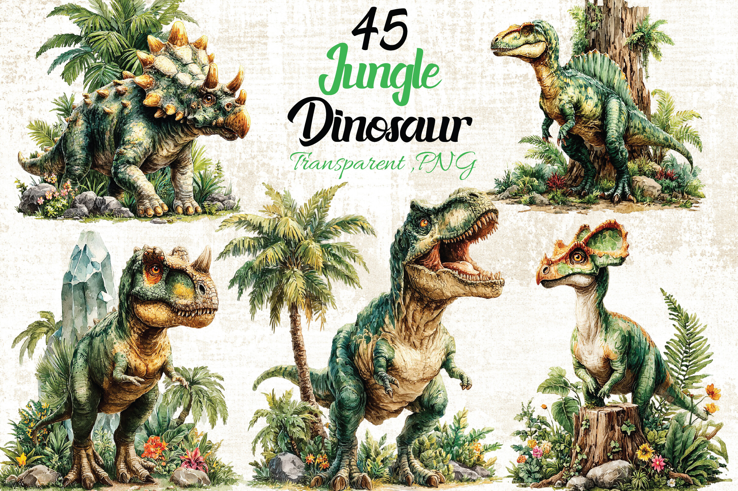 Jungle Dinosaur Clipart Bundle