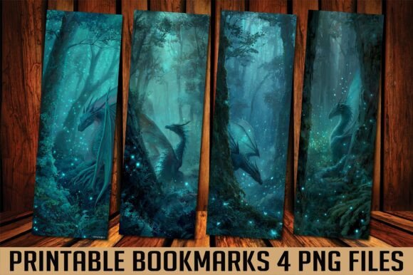 Magic Dark Teal Dragon Forest Bookmark