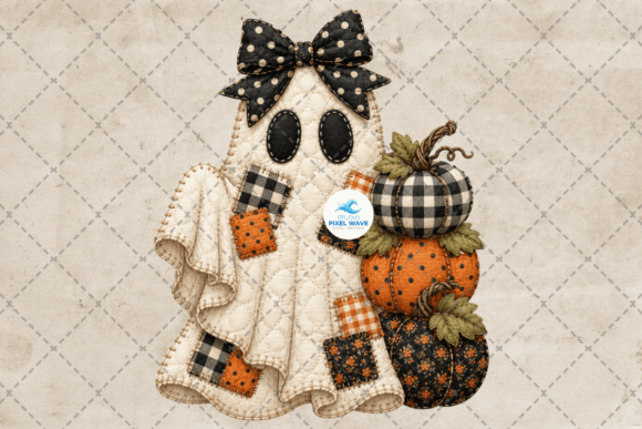 Patchwork Ghost Pumpkin Halloween Png