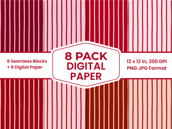 Red Striped Seamless Digital Paper Pack