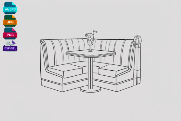 Retro Diner Booth Line Art Graphic