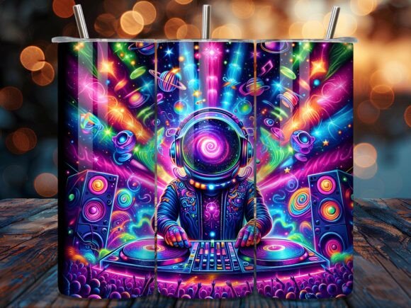 Space Neon DJ Astronaut Tumbler Wrap