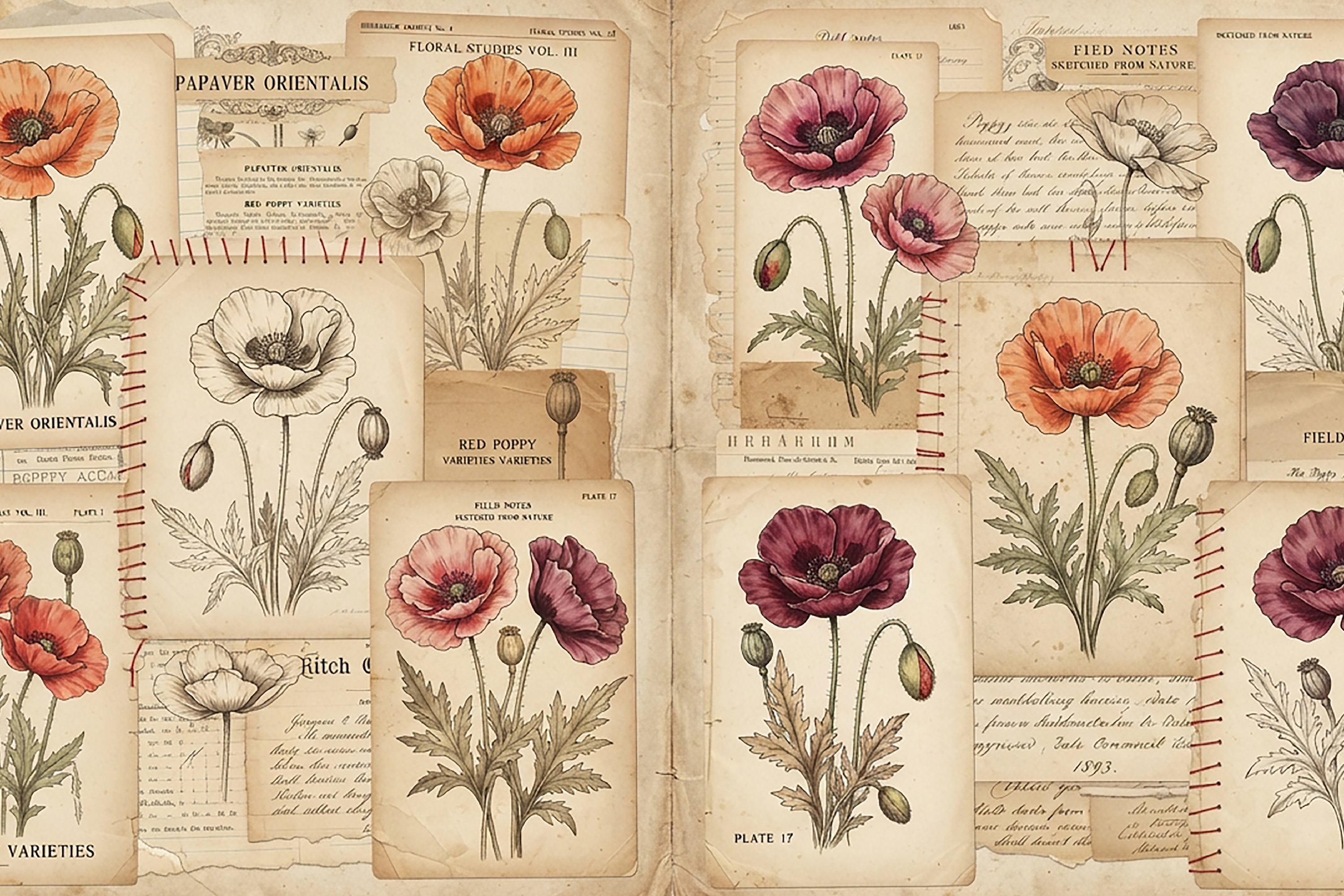 Title: Vintage Poppy Botanical Journal