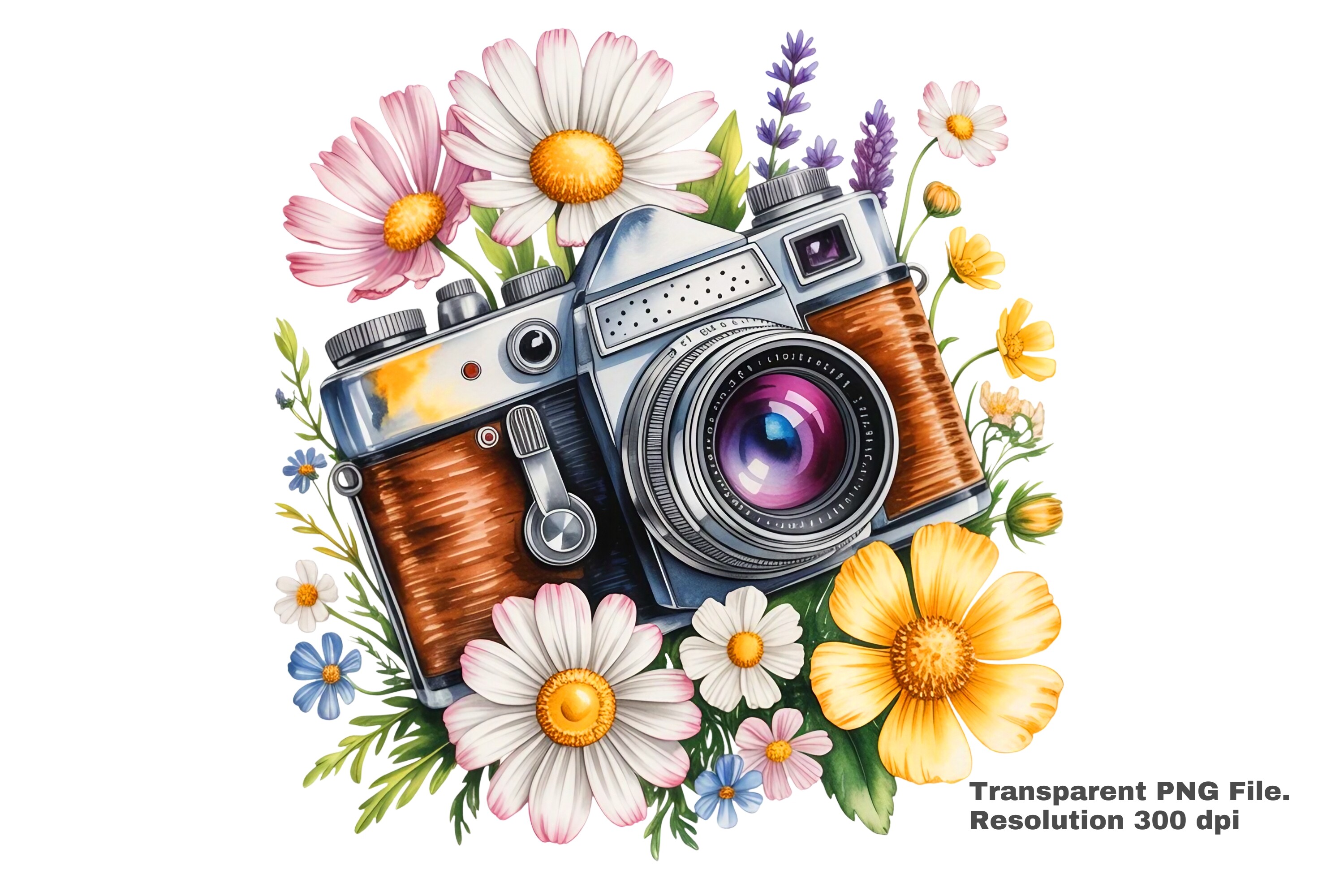 Vintage Camera Floral Clipart PNG