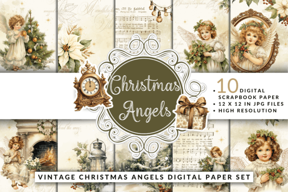 Vintage Christmas Angels Digital Paper