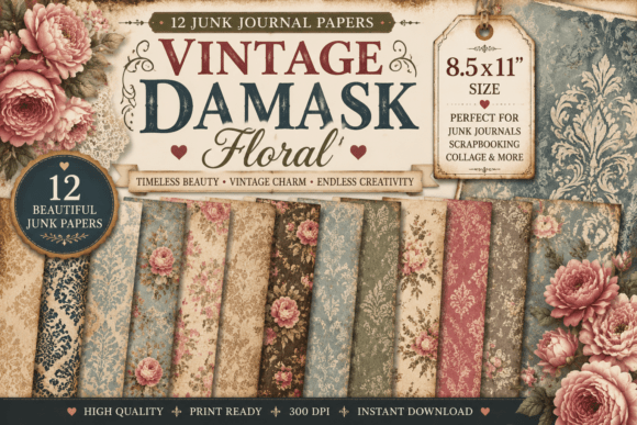 Vintage Damask Floral Junk Journal