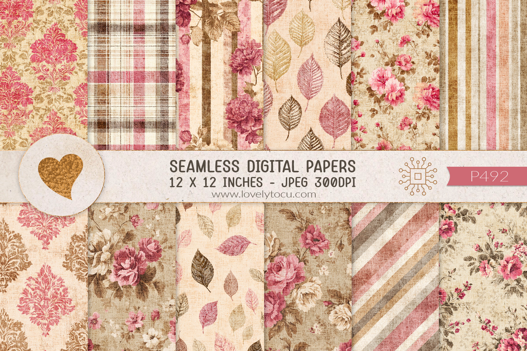 Vintage Floral Damask Seamless Papers