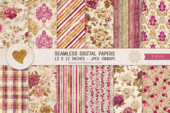 Vintage Floral Damask Seamless Papers