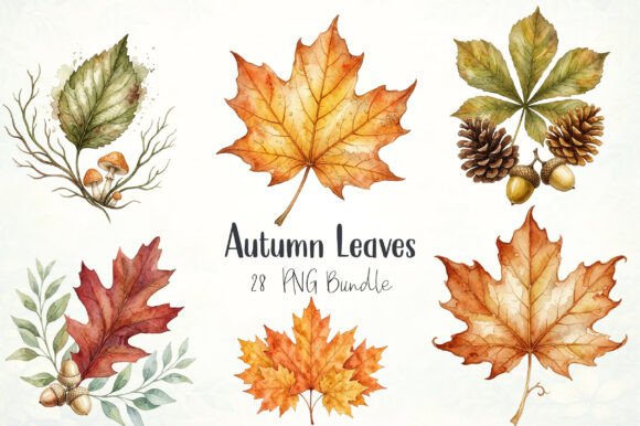 Watercolor Autumn Leaves PNG Clipart