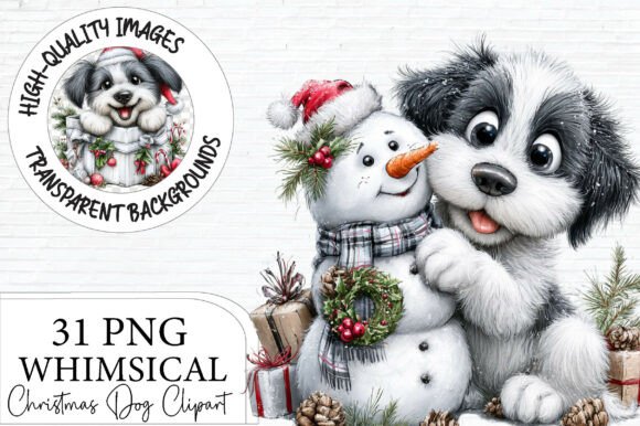 Whimsical Christmas Dog Clipart Bundle
