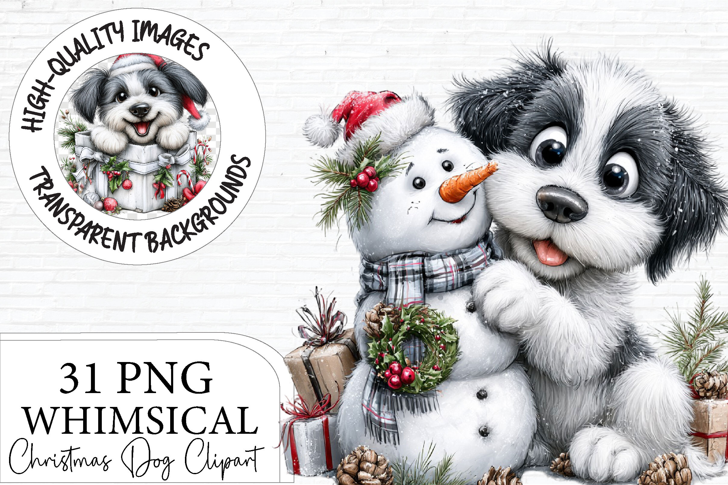 Whimsical Christmas Dog Clipart Bundle