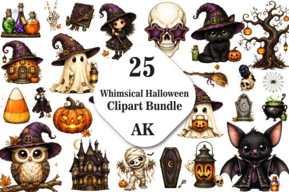 Whimsical Halloween Clipart Bundle