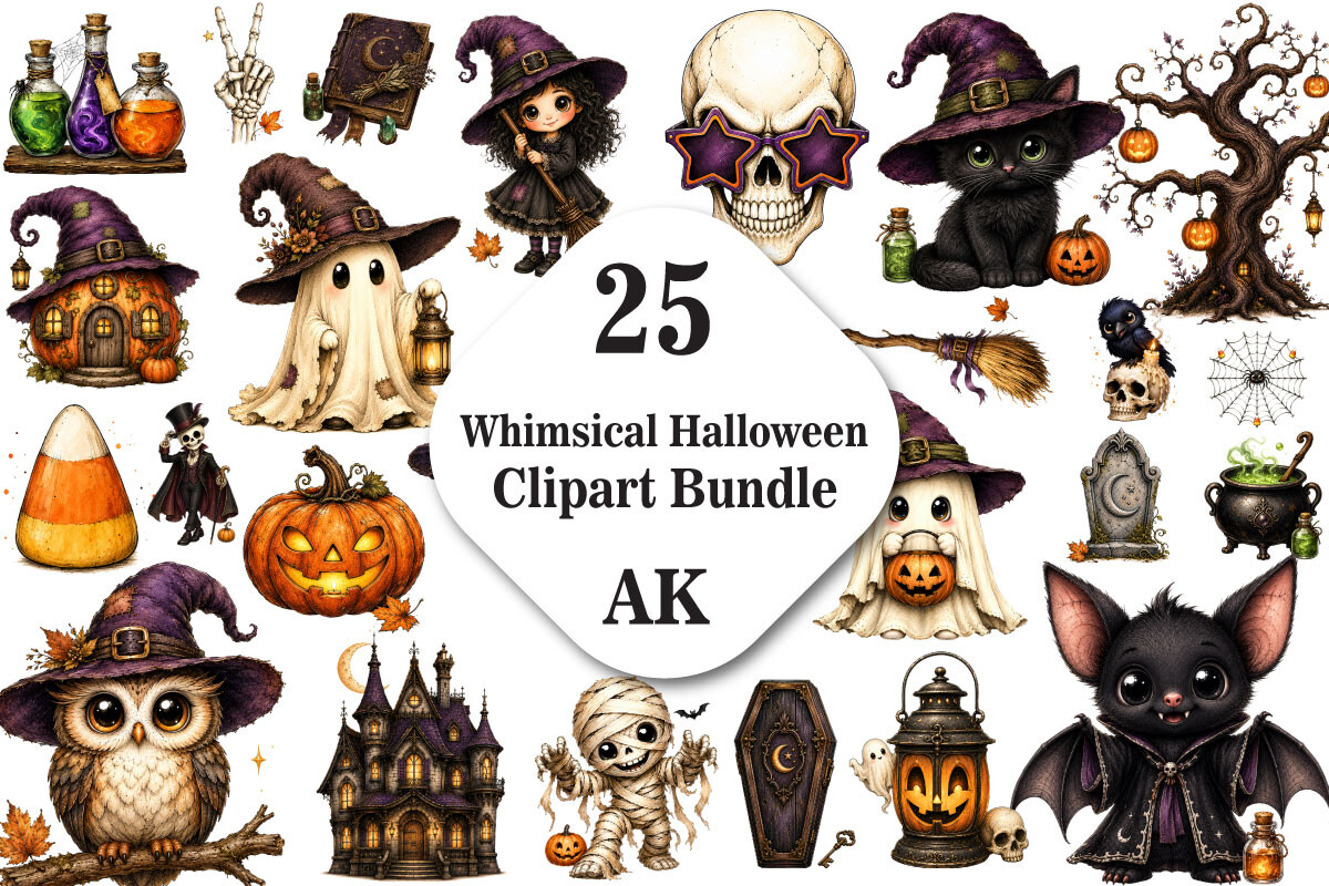 Whimsical Halloween Clipart Bundle
