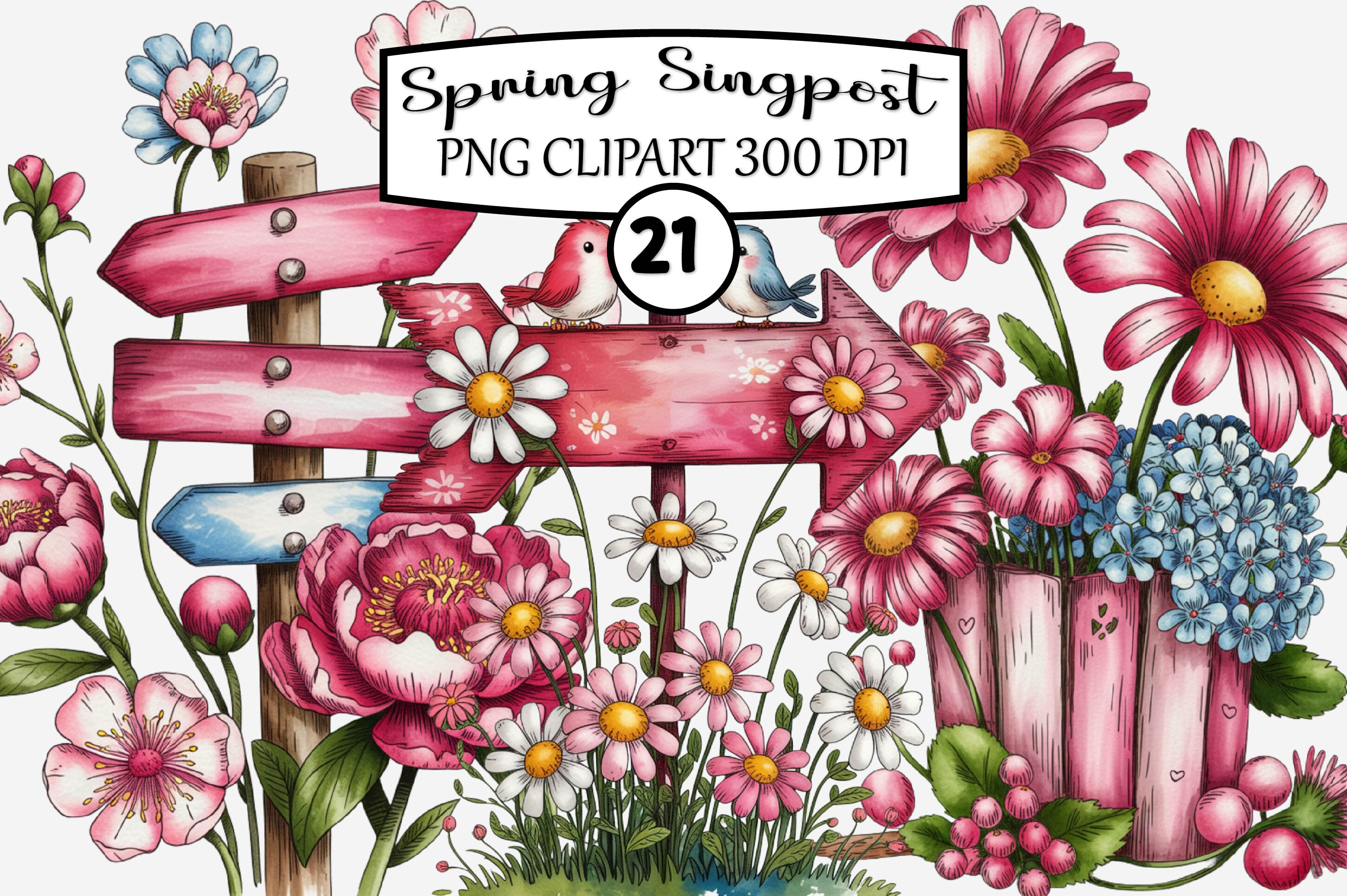 Whimsical Spring Singpost Clipart Graphic by FuN ArT · Creative Fabrica