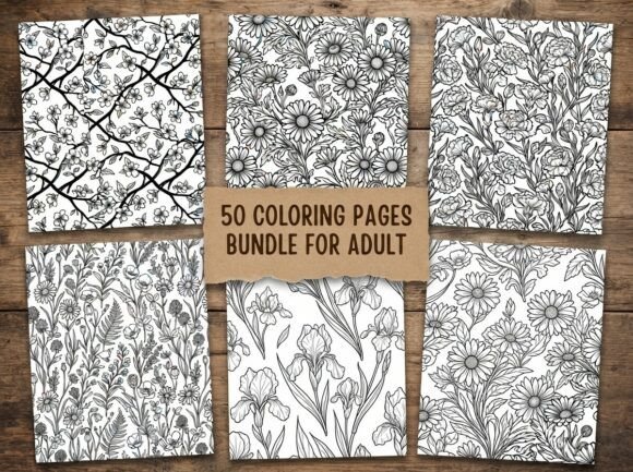 50 Beautiful Seamless Floral Coloring