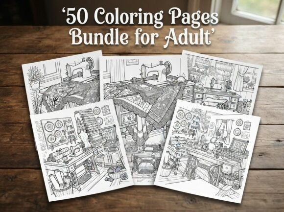 50 Sewing Room Coloring Pages for Adults