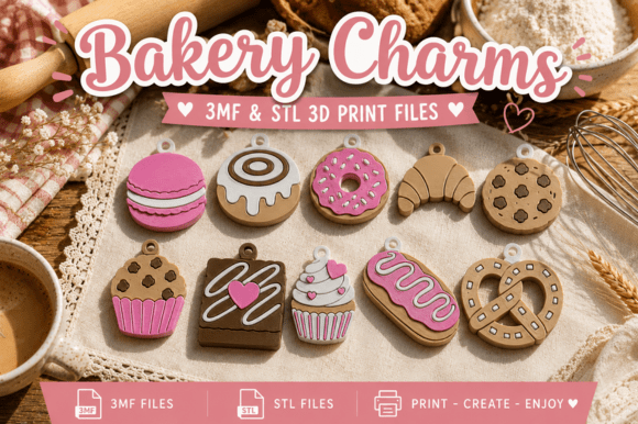 Bakery Treats Charms 3D Print Files - STL/3MF - Image 1