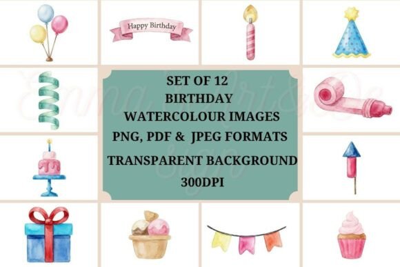 Birthday Watercolour Clipart Bundle