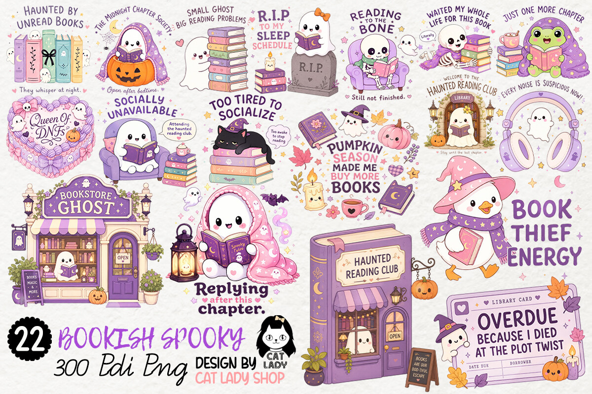 Bookish Spooky Halloween PNG Quote