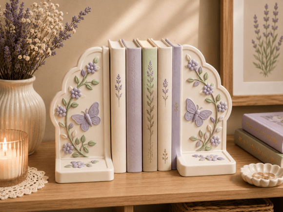 Butterfly Floral Bookends STL | Lavender - Elegant 3D Print - Image 1