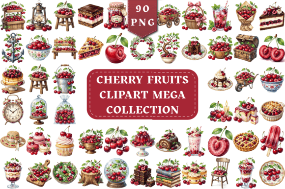 Cherry Fruit Watercolor Mega Clipart Set