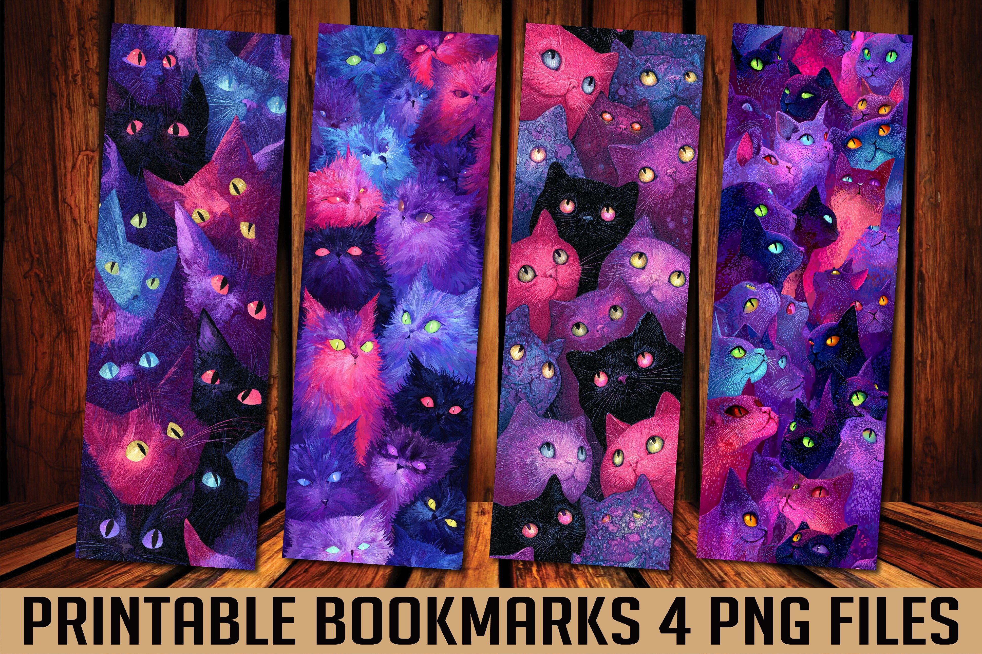 Colorful Neon Cat Crowd Bookmark PNG