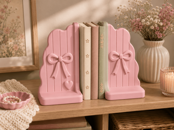Coquette Bow Bookends STL | Cute Ribbon Keepsake Organizers - Image 1