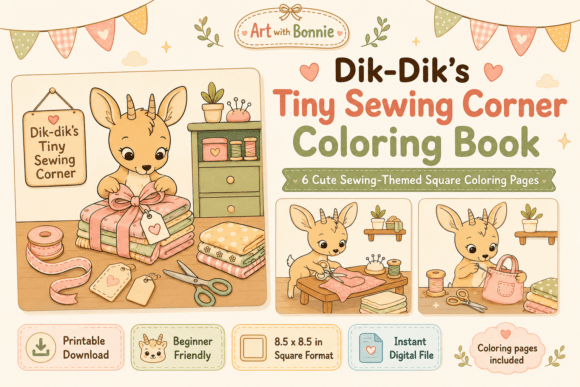 Cozy Dik-Dik Sewing Coloring Pages Pack