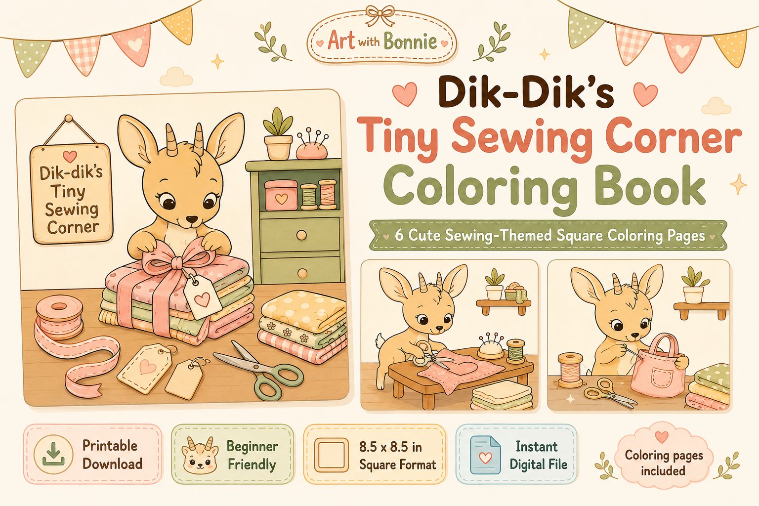 Cozy Dik-Dik Sewing Coloring Pages Pack