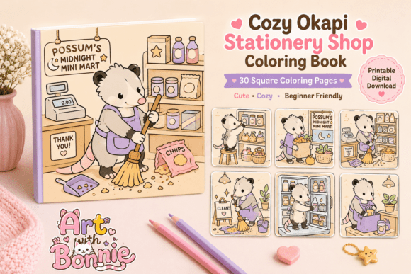 Cozy Opossum Mini Market Coloring Pages